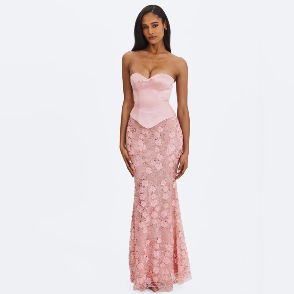 Uliya Rosy Pink Strapless Mermaid Peplum Maxi Dress